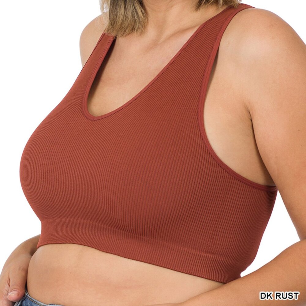 Women's Zenana Dark Rust Plus Size Seamless Cropped Racerback Tank
